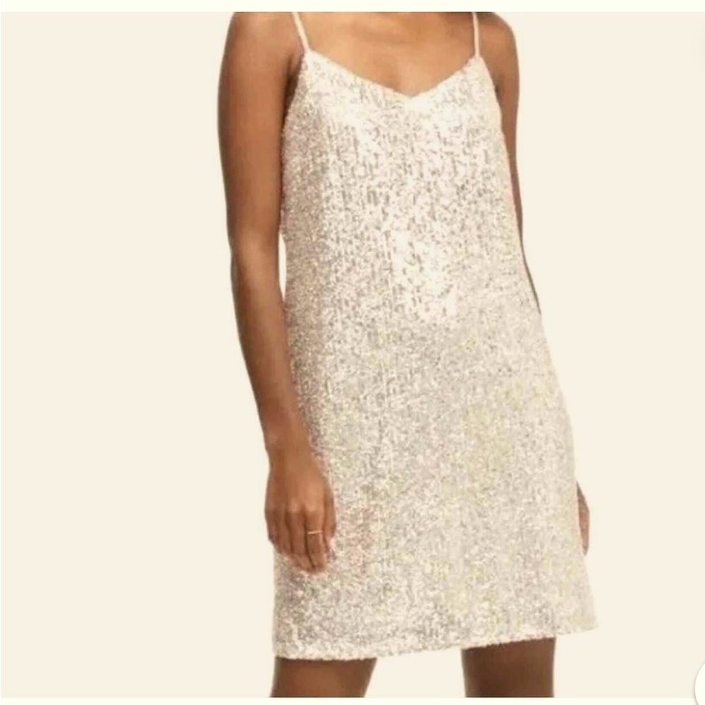 Cream Banana Republic Sequin Cocktail Slip Dress with Side Zip - Brand New!